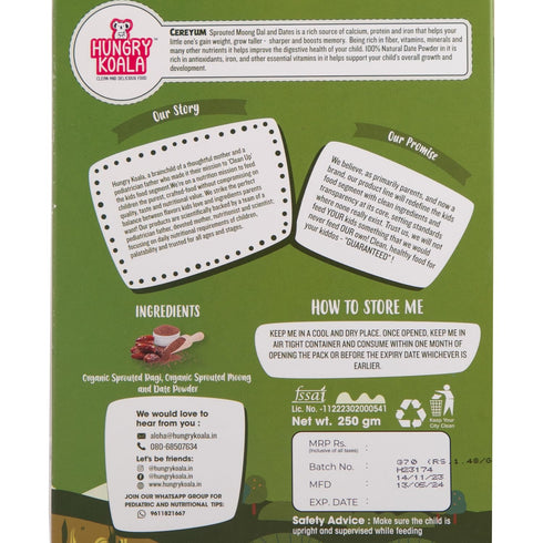 HUNGRY KOALA Cereal Made With Natural Ingridients Millet Apple Sprouted Moong & Dates For Kids To Grow Healthy